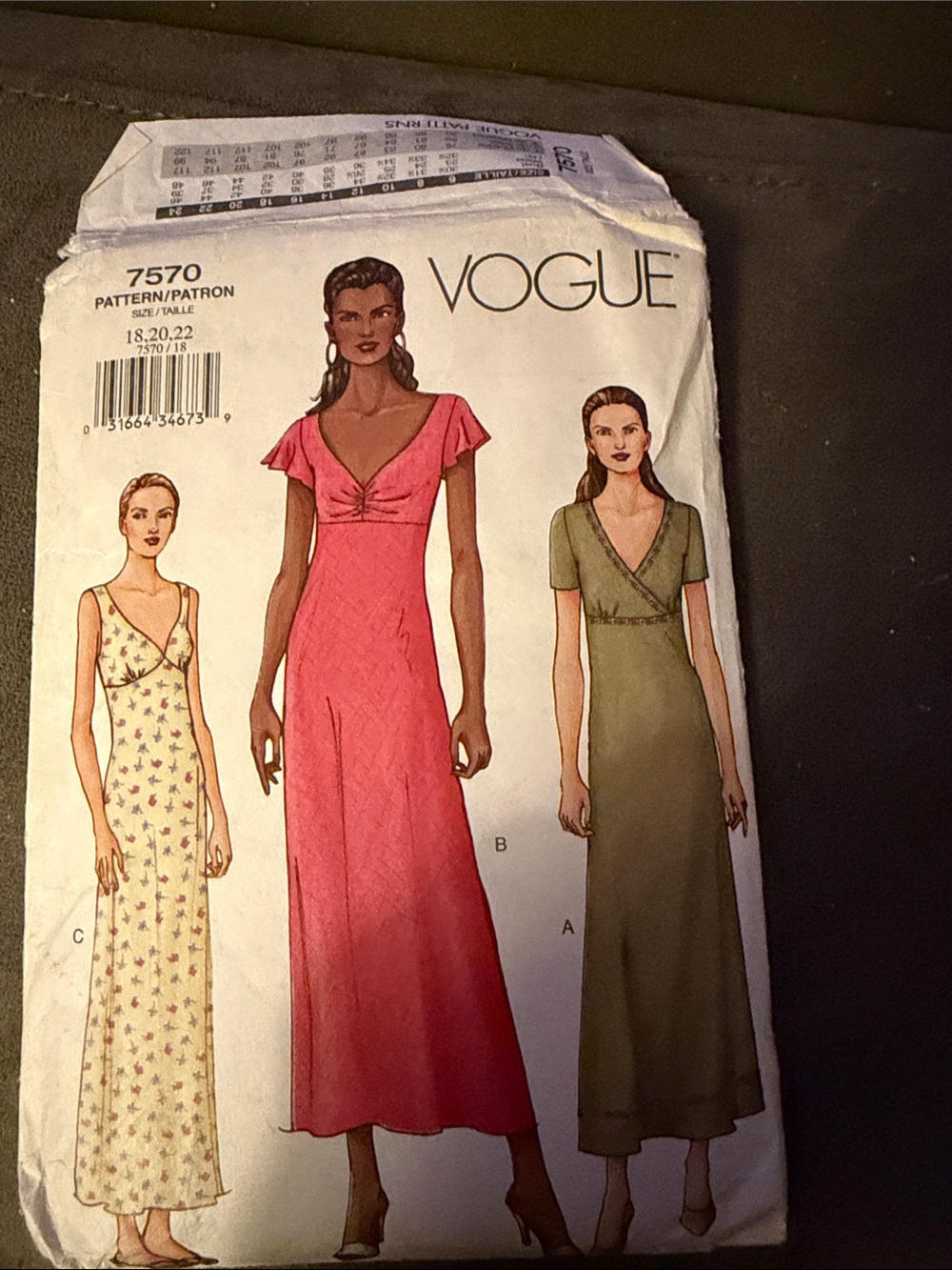 Vogue Sewing Pattern 7570 Pink and Olive Maxi Dress Designs